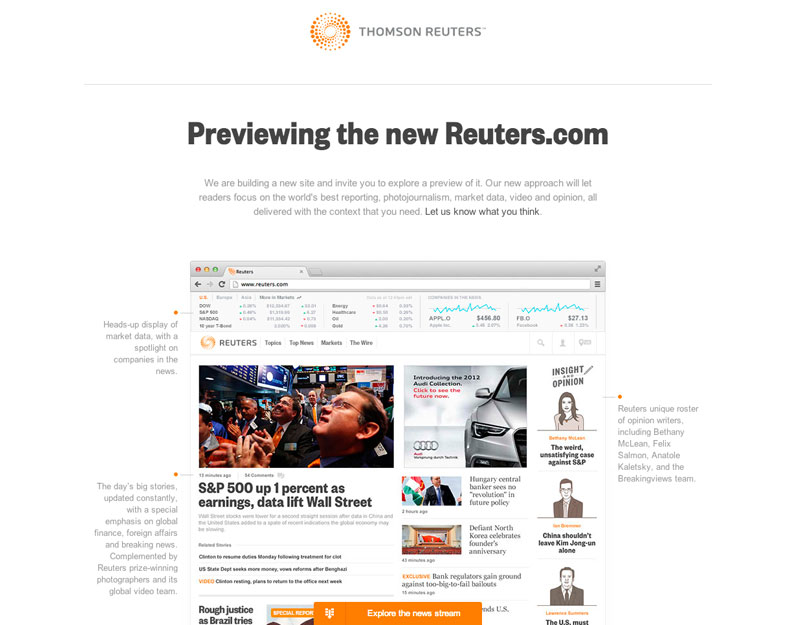 Reuters Sneak Peak We made a preview of the upcoming Reuters site.| Jp Gary