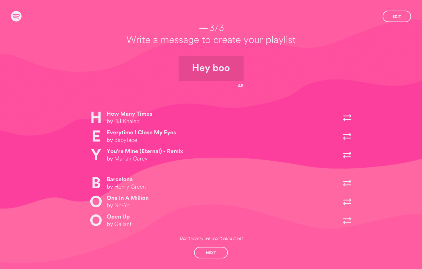 Spotify Love Notes Send a romantic note as an acrostic playlist to someone special in your life.| Jp Gary